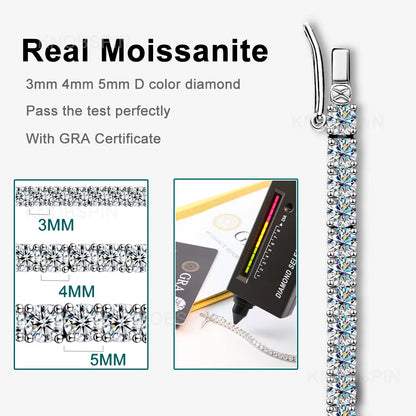 D Color Moissanite Tennis Necklace 925 Sterling Sliver Plated 18K Gold Necklace for Woman Man Hiphop Party Jewelry